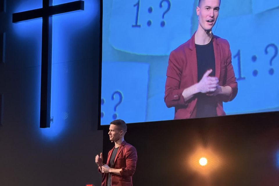 Caleb Hyatt performing his gospel programme for a church audience — available in Rockford